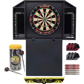 Viper by GLD Products Resolute Dart Backboard Ready to Play Bundle with League Sisal Dartboard, Throw Line, Steel Tip Darts in a Jar, with Spare Flights and Shafts, Black (42-9042)