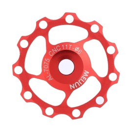 Bike Jockey Wheel, Derailleur Pulley Wheels, Jockey Wheels, Aluminum Alloy Rear Derailleur Pulley, Bicycle Guide Wheel Pulley for Road Bike and Mountain Bike(11T-red)