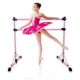 Ammana Trade New&Improved 4 Ft Steel Double Ballet Barre with Carry Bag and Beginner Guide,Adjustable&Portable ballet barre for home and gym,Quality Ballet bar anti-wobble,stretching dance bar(Pink)