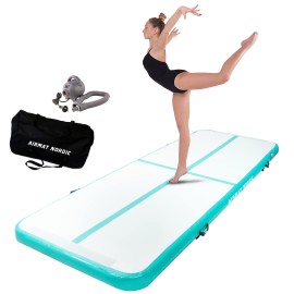 AirMat Nordic Air Mat Tumble Track 10ft/13ft/16ft/20ft/26ft with Electric Air Pump, Inflatable Gymnastics Mat for Home, Best for Gymnastics, Cheerleading, Yoga, Tumbling Mat (10ft, Mint)