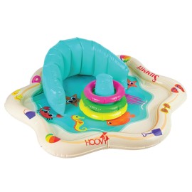 Inflatable Baby Splash Mat with Backrest & Fun Stackable Rings Inflatable Baby Splash Pool Infant Splash Pad with Stacking Rings Infant Summer Toys