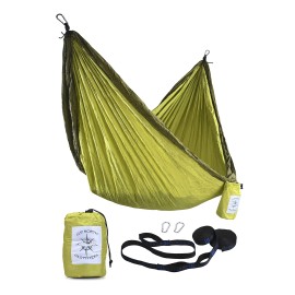 U.P. NORTH OUTFITTERS Camping Portable Double Hammock with 2 Tree raps, Lightweight Nylon Parachute for Backpacking, Travel, Beach, Backyard, Patio, Hiking (20 Year Warranty),Light Green & Olive Green