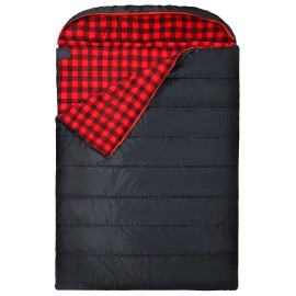 REDCAMP Large Cotton Double Sleeping Bag for Adults, 2 Person Cold Weather Warm Queen Size Flannel Sleeping Bags for Camping, Black