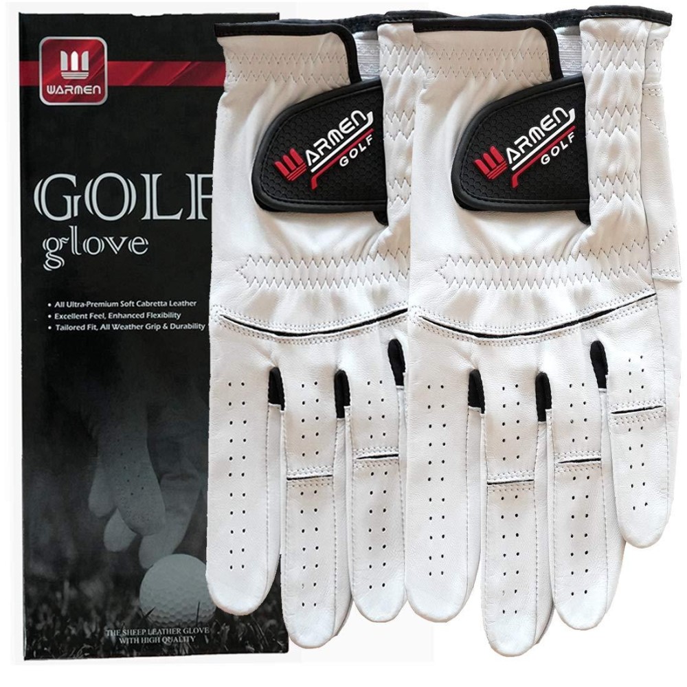2 Pack Golf Gloves for Men - Premium Cabretta Leather Glove Left Hand (Natural White (Worn on Left Hand), 25=Large)