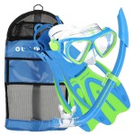 U.S. Divers Dorado II Junior Mask, Proflex Fins, Seabreeze DX Snorkel Youth Set, Medium Fins Fit Kids Sizes 1 to 4, Blue/Yellow