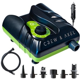 Crew & Axel Electric Paddle Board Pump - Electric Pump for SUP (16PSI, 12V) Portable High Pressure Air Compressor Also for Inflatable Kayaks, Pools, Boats, Stand up Boards (Green)