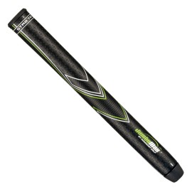 JumboMax STR8 Tech Non-Tapered Golf Grip - Tour Series Black W/White & Green Accents - Set of 1 Medium/MD (+5/16