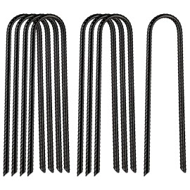 VASgOR 12A x 2A Trampolines Wind Stakes Black Powder coated Rebar Steel - Heavy Duty U Shape ground Anchors for camping Tent - garden Staples - Trampoline Pins - Sharp End (8)