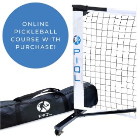 PIQL Portable Pickleball Net System with Wheels - Outdoor Indoor Regulation Size Pickleball Net Set for Driveway, Backyards with Carrying Bag and Metal Frame, Easy Assembly Official Court Size, 22 Ft