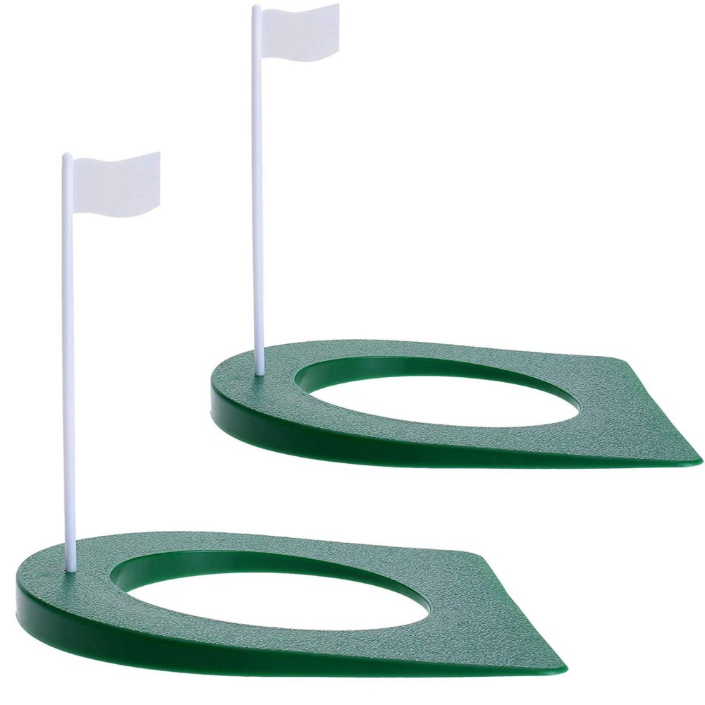 Golf Putting Cup and Flag Putt Training Hole All-Direction Surface Regulation Practice Cups for Men Women Kids Indoor Outdoor Home Office Backyard Golfing (2 Pcs Green Cup with White Flag)