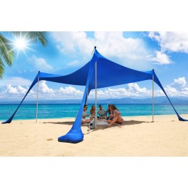 Family Beach Tent Sun Shelter, Cophcy Portable Beach Canopy for 4-8 Person, Outdoor Camping Shade UPF50+ with Sand Shovel, Aluminum Poles, Sandbag Anchors.(1010FT 4 Poles)