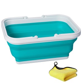 AUTODECO Collapsible Sink with Handle Towel, 2.37 Gal / 9L Foldable Wash Basin for Washing Dishes, Camping, Hiking and Home Blue