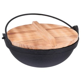 Hemoton Cast Iron Camping Pot with Lid, 20cm, Nonstick, Outdoor Picnic Cookware, Deep Frying Pan for Backpacking Hiking