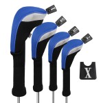 Andux Golf 460cc Driver Fairway Wood Club Head Covers Blue Extra Long Neck 4pcs/Set