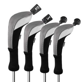 Andux 4pcs/Set Golf Club Head Covers (Wood #3#X + 2xHybrid) Gray Long Neck