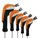 Andux 5pcs/Set Golf 460cc Driver Wood Club Head Covers Long Neck with Interchangeable No. Tags Orange