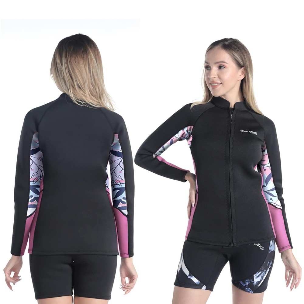 LayaTone Wetsuit Top Men Women 3mm Neoprene Jacket, Optional Neoprene/Lycra Sleeves Wetsuit Jacket for Swimming Diving Surfing Canoeing