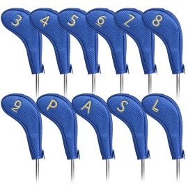 11pcs/Set Meshy Golf Club Iron Head Covers Headcover with No. on Both Sides Suitable for Right and Left Handed Golfer Zipper Closure (Blue)