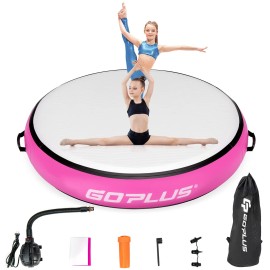 Goplus Inflatable Round Gymnastic Mat, 8Thick Air Roller Tumbling Exercise Training Mat with Electric Air Pump, Waterproof Durable Air Spot Air Mat Set Yoga Floor Mat for Home Gym School (Pink)