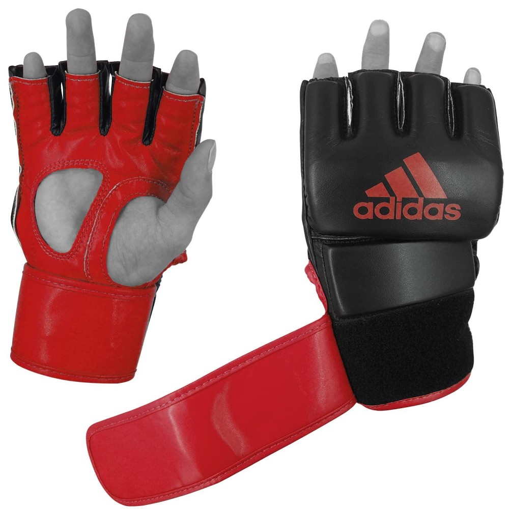 Adidas MMA Gloves - Grappling Hook & Loop Training Gloves - for Men & Women Gloves with Open Palm - for MMA, Boxing, Kickboxing, Training, & Fitness (Black/Red, Large)