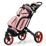 Tangkula Golf Push Cart with 360? Swivel Front Wheel, Aluminum Collapsible 3 Wheels Golf Pull Cart, Golf Trolley w/Elastic Strap, Scoreboard Storage & Foot Brake, Height-Adjustable Handle (Red)