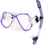 JARDIN Dry Snorkel Set, Panoramic Wide View Snorkel Mask, Anti-Fog Tempered Glass Diving Mask, Free Breathing& Easy Adjustable Strap Scuba Mask, Professional Snorkeling Gear for Adults (Purple)