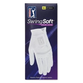 PGA TOUR Women's SwingSoft Leather Golf Glove, White, Worn on Left, Small