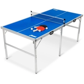 EastPoint Sports Penn Space Saver Table Tennis Table - Fully Assembled 6 Foot x 3 Foot Indoor/Outdoor Portable Table with Net, 2 Ping Pong Paddles and 4 Balls 10 Minute Set Up