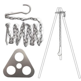 kuofu Camping Tripod Grill Board,Campfire Support Plate and Adjustable Chain to Turn Branches into Campfire Tripod,Portable Stainless Steel Campfire Cooking Equipment Ring Hook for Outdoor Picnic