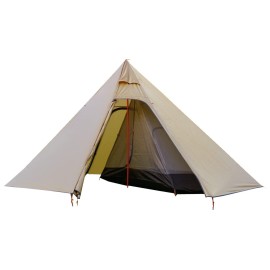 4 Persons Teepee with Half Mesh and Stove Pipe Jack Height 7.2Feet Camping Hot Tent with Flue Pipe Window for Family