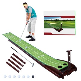 VANCL Golf Putting Mat with Auto Ball Return System, Deluxe Golf Practice Equipment with Longer Track for Easy Hitting, Package Include Club and Real Golf Balls