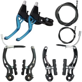 Lomodo 6 Pieces Bicycle Brake Accessories Including 2 Pack Aluminium Alloy?Brake Levers (2.2 cm in Diameter) and 2 Pair V Brake Set and 2 Pack Brake Wire for Mountain/Road/MTB Bike (Blue)