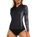 CtriLady Wetsuit Top Women Wetsuit Long Sleeve Jacket, Neoprene 1.5mm High-Necked Wetsuits with Front Zipper for Swimming Diving Surfing Boating Kayaking Snorkeling (Black 2, Large)