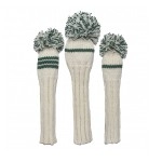 Sunfish Knit Wool Golf Headcover Set Driver Fairway Hybrid White and Green