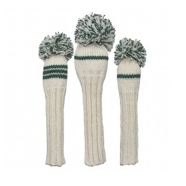 Sunfish Knit Wool Golf Headcover Set Driver Fairway Hybrid White and Green