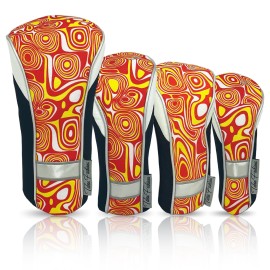 Womens Designer Golf Club Covers 4 Pack - Taboo Fashions Numbered Head Covers for Driver Woods & Hybrid - Weather/Moisture Resistant Protection (Orange Lava)