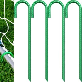 Eurmax USA Trampolines Stakes Canopy Parts Wind Stake 12 Inch Heavy Duty Stake Safety Ground Anchor Galvanized Steel J Shaped, Pack of 4(Green)