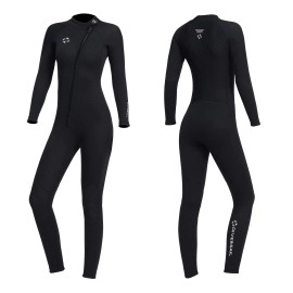 Owntop Full Wetsuit for Women 3mm Neoprene Diving Suits - Thermal Swimwear Long Sleeve Front Zip UV Protection Jumpsuit for Scuba Snorkeling Surfing Swimming Water Sports, L
