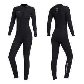 Owntop Full Wetsuit for Women 3mm Neoprene Diving Suits - Thermal Swimwear Long Sleeve Front Zip UV Protection Jumpsuit for Scuba Snorkeling Surfing Swimming Water Sports, M