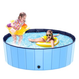 Foldable Kiddie Pool, Klsniur Hard Plastic Swimming Pool for Kids Large(48''15.8''), Summer Portable Kids Play Pool Dog Water Pond Pet Bathing Tub Wash Tub Toddlers Ball Pit for Kids Pets Dogs Cats