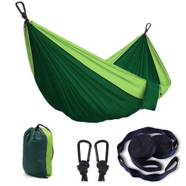 Tyouki Hammock Camping Double Lightweight Nylon Portable 2 Person Outdoor Hammock with Tree Straps & Aluminum Alloy Carabiners, Travel Hammock Quick Drying for Outdoor Camping Garden Beach(260*140cm)