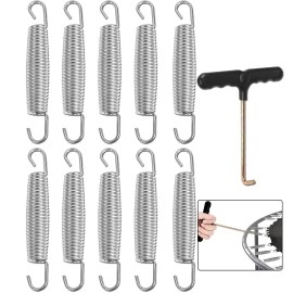 Imixdea 10Pcs 5.5 In Trampoline Springs Heavy Duty Trampoline Springs With T Hook Puller, Galvanized Steel Trampoline Replacement Springs For Skywalker, JumpKing, Upperbounce, Skybound 8-14ft, Silver