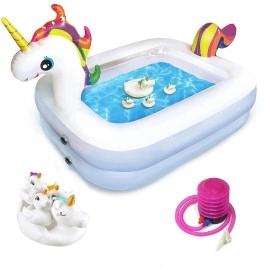 Kidzlane Unicorn Pool with Toys for Kids Small Inflatable Kiddie Pool Includes Toys, Pump, Carrying Bag Toddler Blow Up Swimming Pool for Backyard & Outdoor (43 x 32 x 28