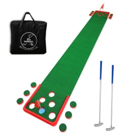 SPRAWL Golf Pong Game Set 11.5' Putting Mat 2 on 2 Golf Pong Play Game with 2 Putters, 4 Balls, Carrying Bag for Family Party Backyard Use