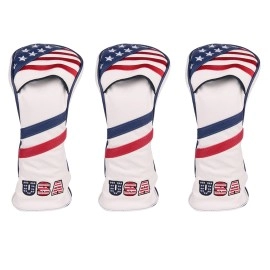 Golf Builder 3pcs/Set USA Stars and Stripes Golf Club Hybrid Head Covers Utility UT Covers with Adjustable Number Tag