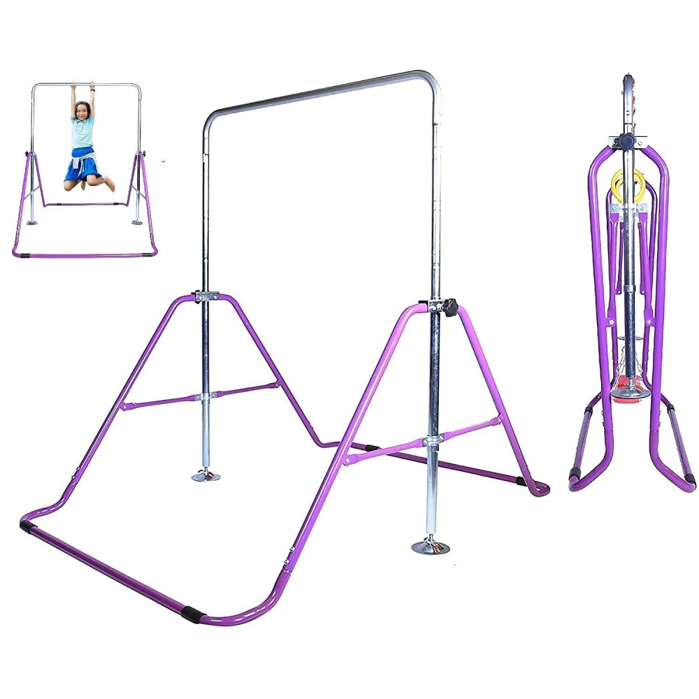 Gymnastics Bar Kids Home Training Kip Bar Expandable Horizontal Kip Bar Folding Home Gym Equipment Boys and Girls Junior Gymnastics Training Jungle Gym Monkey Bar Playground Gymnastic Bar Purple