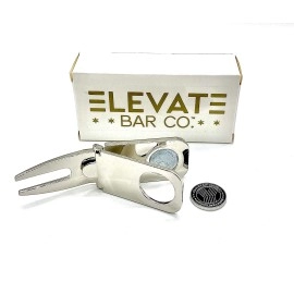 Elevate Bar Co. Multi-Use Magnetic Cigar Holder, Golf Divot & Marker Tool- Silver