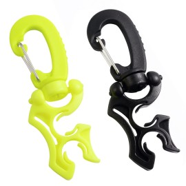 Yizerel 2 Packs Scuba Hose Clip Scuba Diving Hose Holder Clip, Double BCD Dive Hose Holder with Snap Hook Buckle for Snorkeling Scuba Diving Accessories (Black & Yellow)