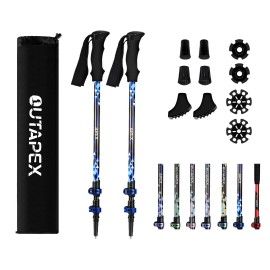 OUTAPEX Carbon Fiber Trekking Poles - Quick Adjust Metal Locks, 2-pc Pack Lightweight, Adjustable Hiking Poles with EVA Grips, Padded Strap,10 Rubber Tips for Hiking(Blue)