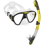 Phantom Aquatics Italian Design Boutique Collection - Tempered Glass Lens Frameless Scuba Snorkeling Dive Mask - Splash Guard Dry Snorkel Set (Signature Yellow)